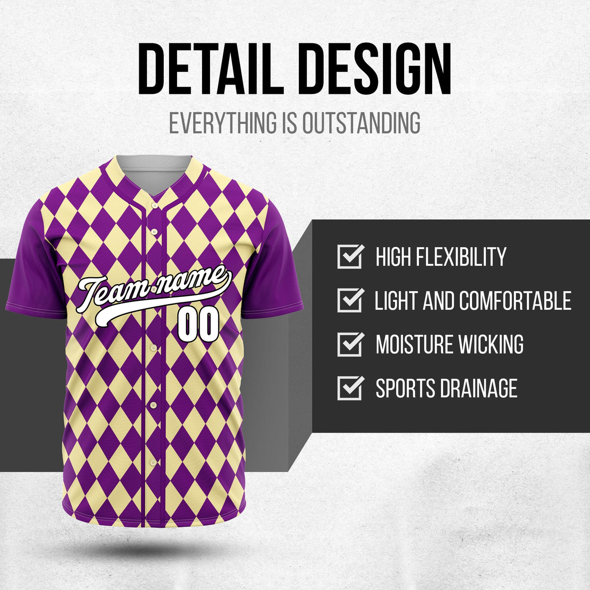 Custom Rhombus Baseball Purple Sports Jersey Personalized Uniform with Name & Number