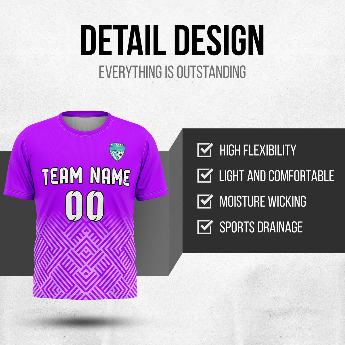 Custom Shadow Line R Side Pattern Soccer Purple Sport Tops Jersey