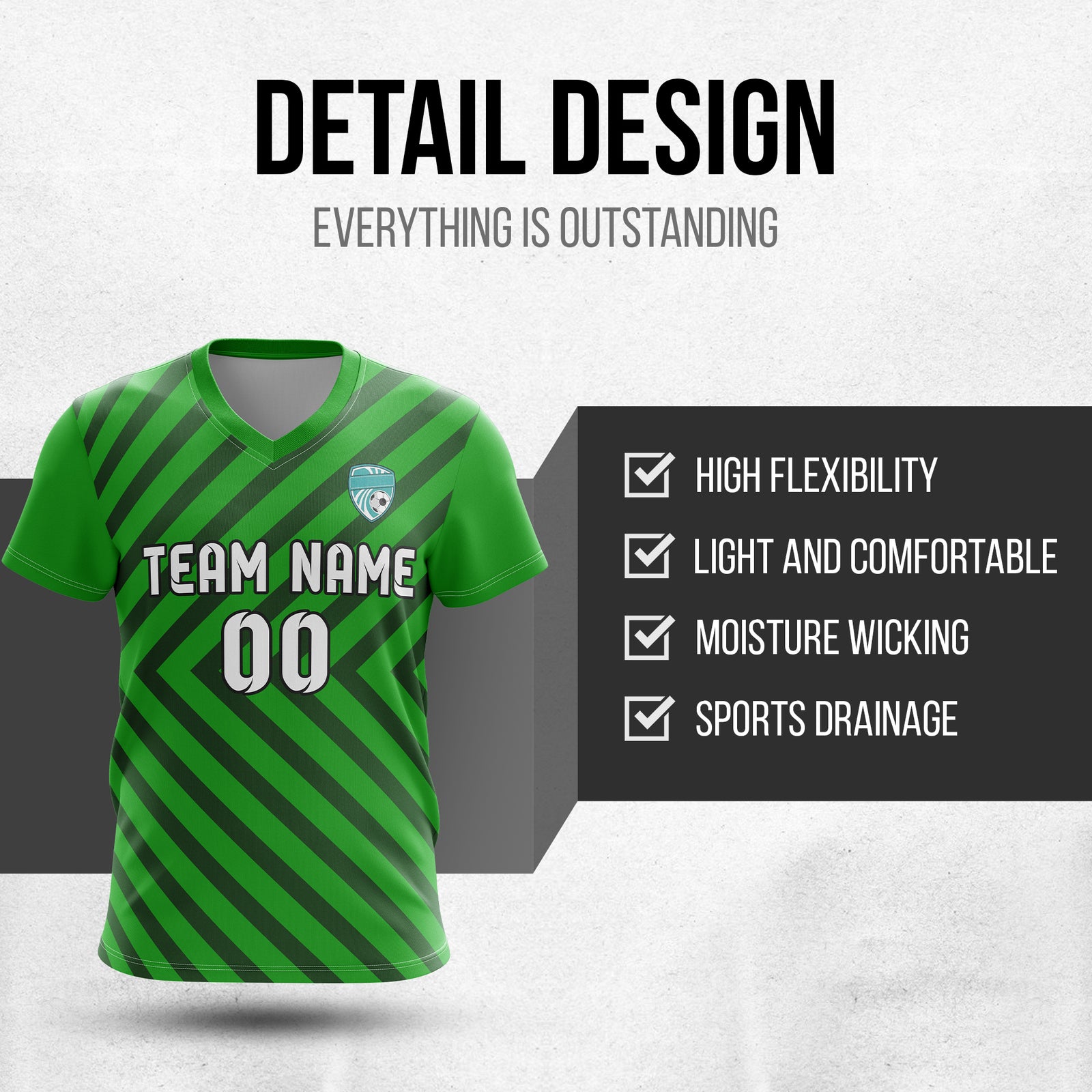 Custom Swift Stripe V-Neck Green Soccer sport Tops Jersey