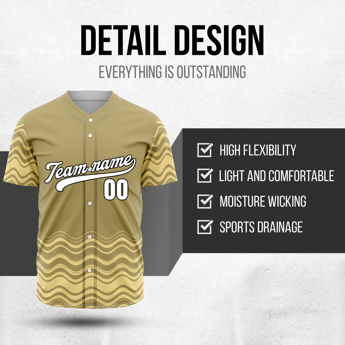 Custom Wave Khaki Baseball Sports Jerseys Personalized Uniform with Name & Number
