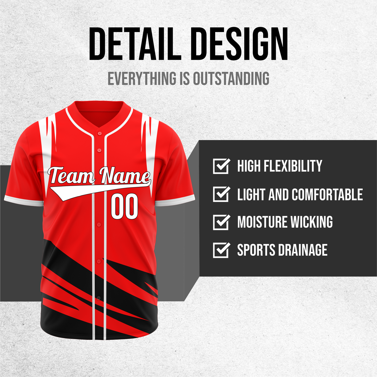 Custom Curve Edge Baseball Red Sports Jersey Personalized Uniform with Name & Number