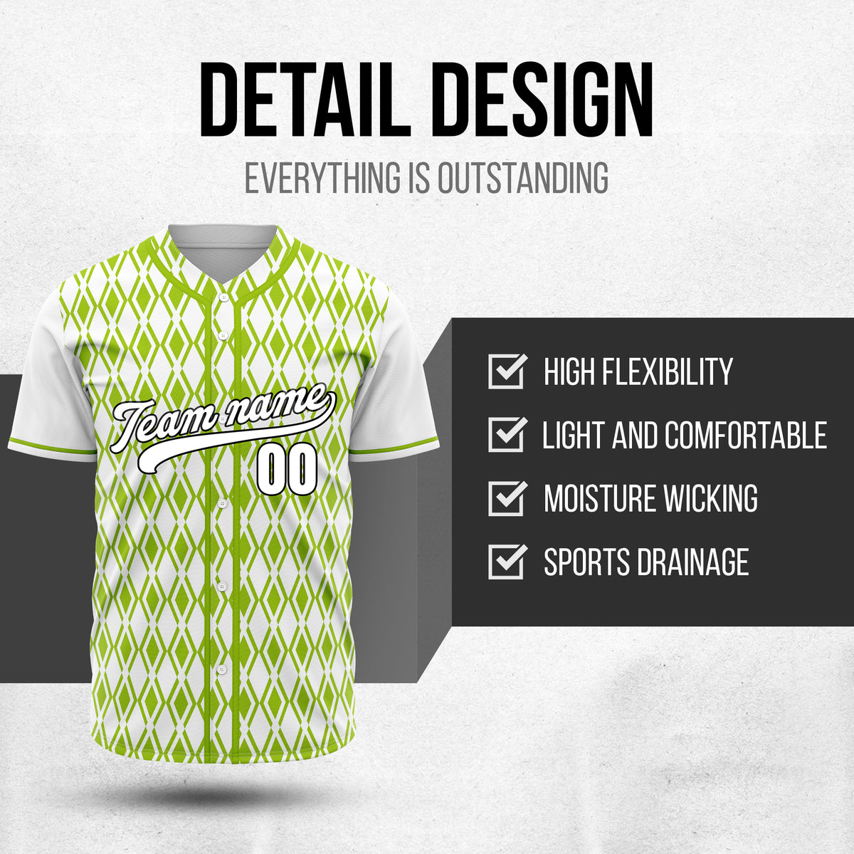 Custom Rhombic Edge White Baseball Sports Jersey Personalized Uniform with Name & Number
