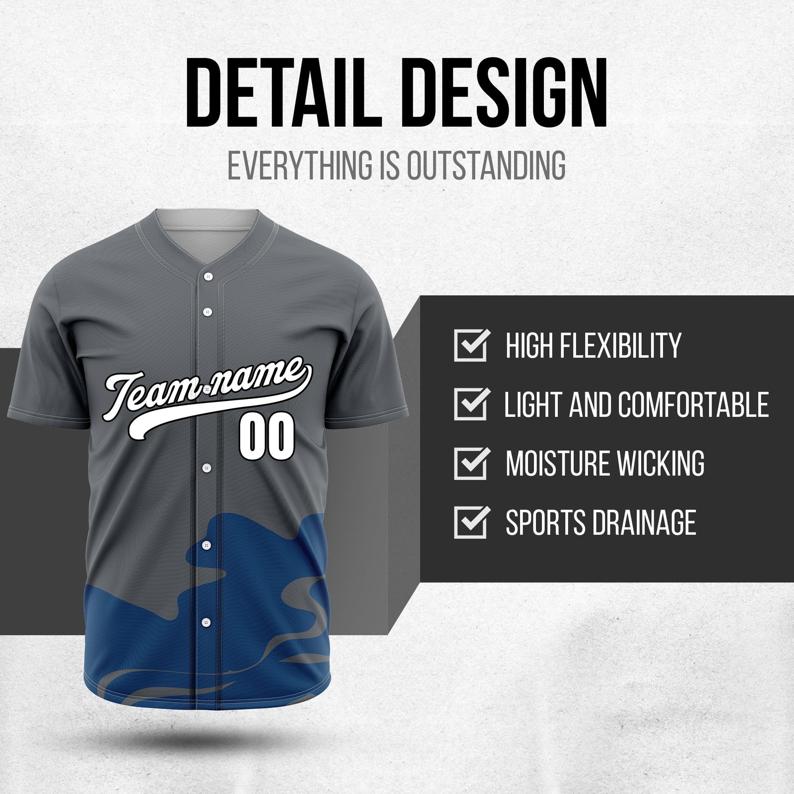 Custom Wave Dark Grey Baseball Sports Jersey Personalized Uniform with Name & Number