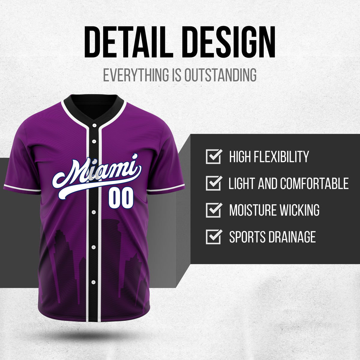 Custom City Tide Purple Baseball Sports Jersey Personalized Uniform with Name & Number