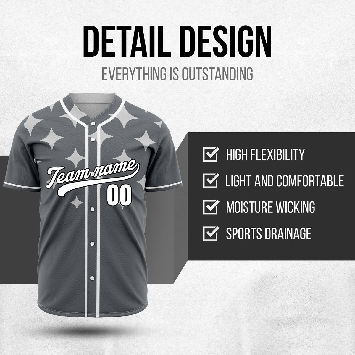 Custom Starlight Dark Grey Baseball Sports Jersey Personalized Uniform with Name & Number