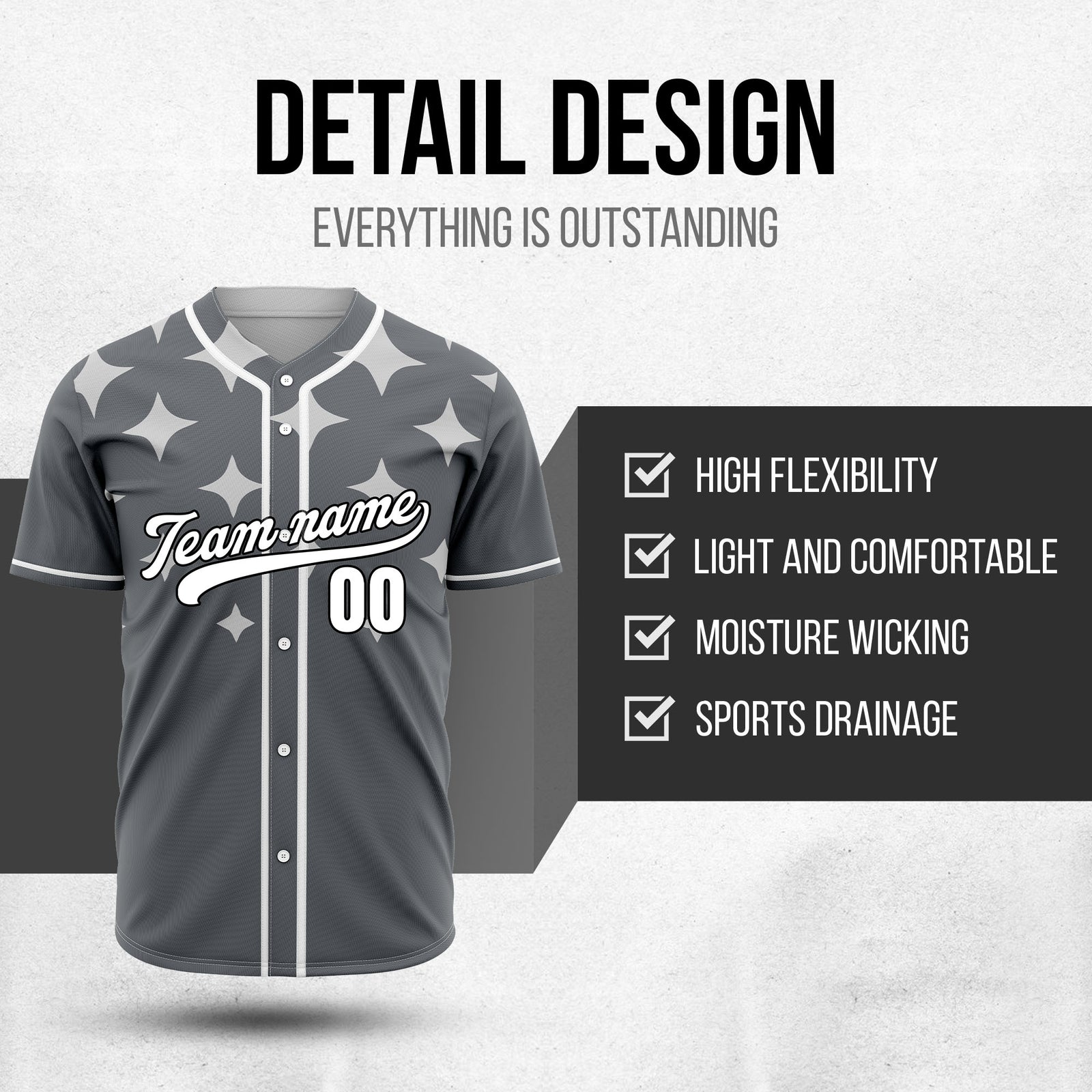 Custom Starlight Dark Grey Baseball Sports Jersey Personalized Uniform with Name & Number