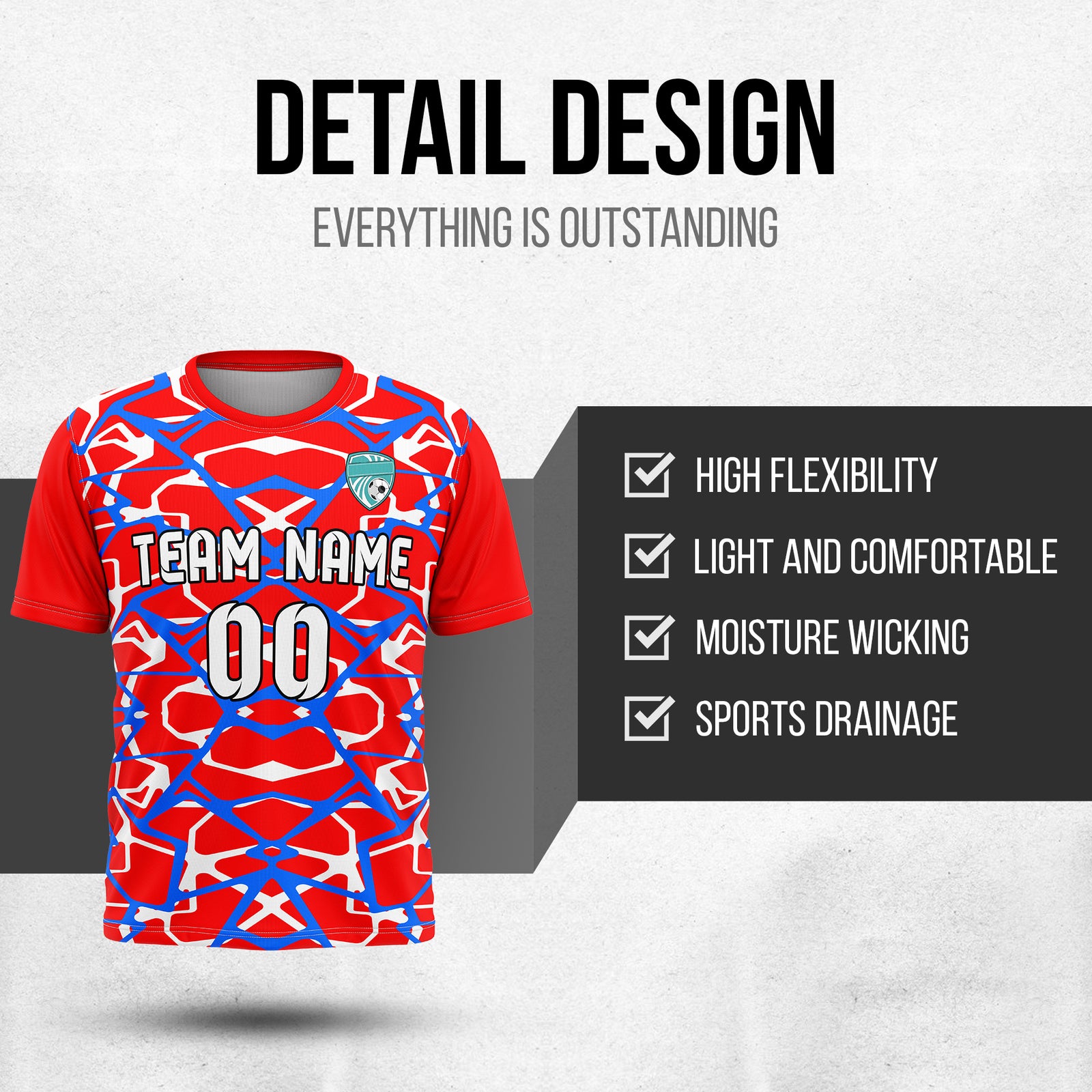 Custom Wild Pulse R-Full Pattern Soccer Red Sport Tops Jersey