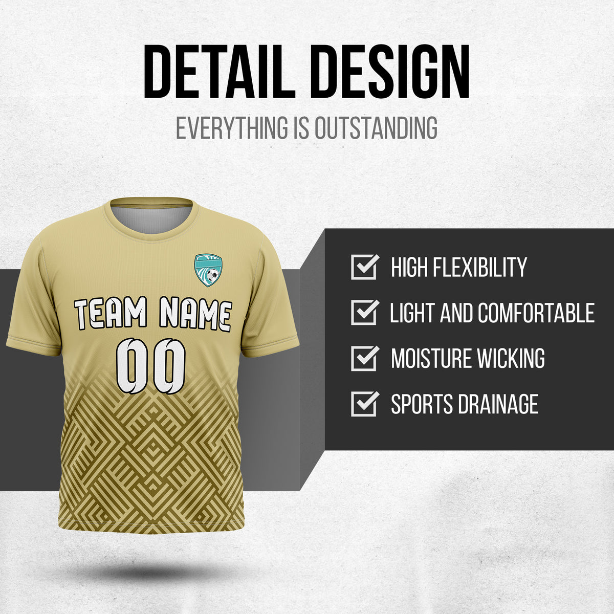 Custom Shadow Line R Side Pattern Soccer khaki Sport Tops Jersey