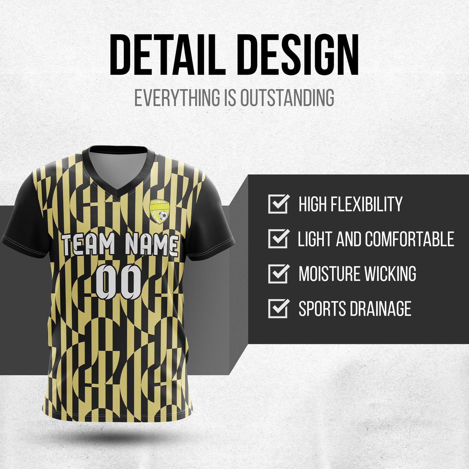 Custom Pulse Grid V-Full Pattern Black Soccer sport Tops Jersey