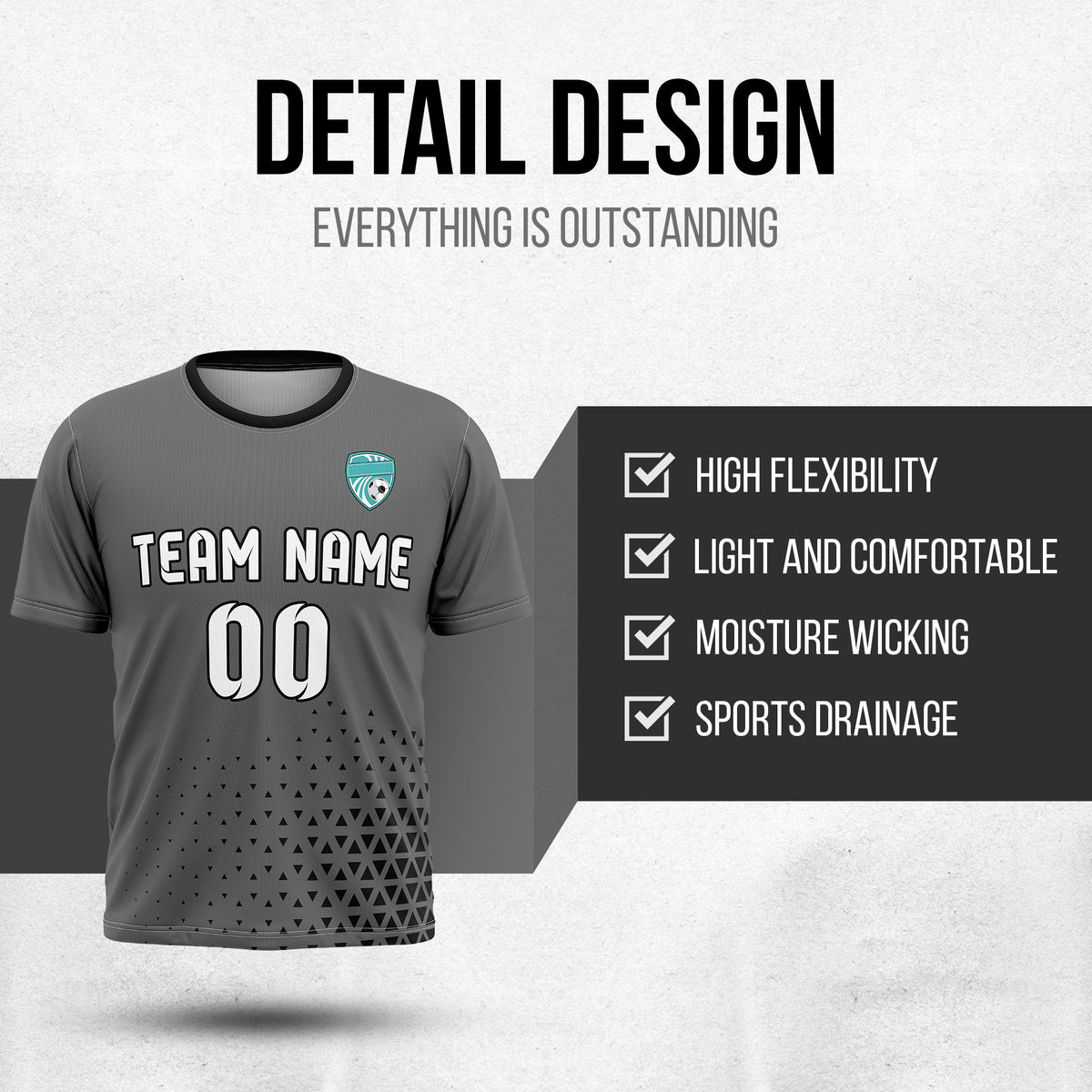 Custom Tri-Edge R Side Pattern Soccer Dark Grey Sport Tops Jersey
