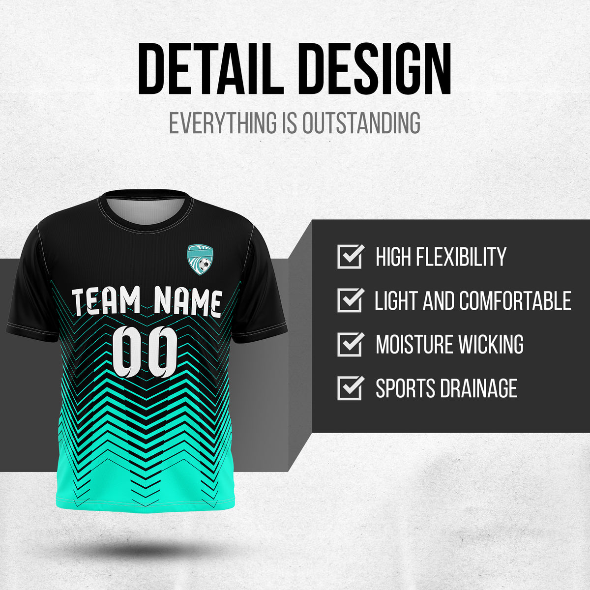 Custom Apex Strike R Side Pattern Black Soccer sport Tops Jersey