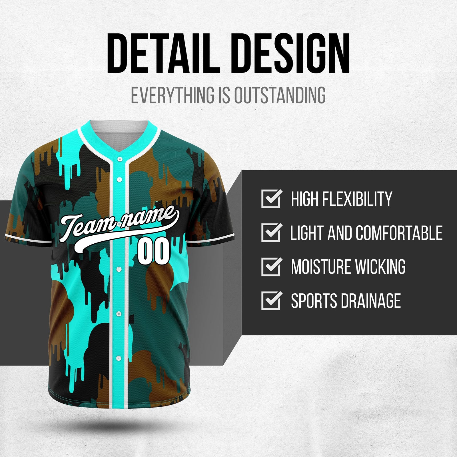 Custom Paint Hustlers Aqua Baseball Sports Jersey Personalized Uniform with Name & Number