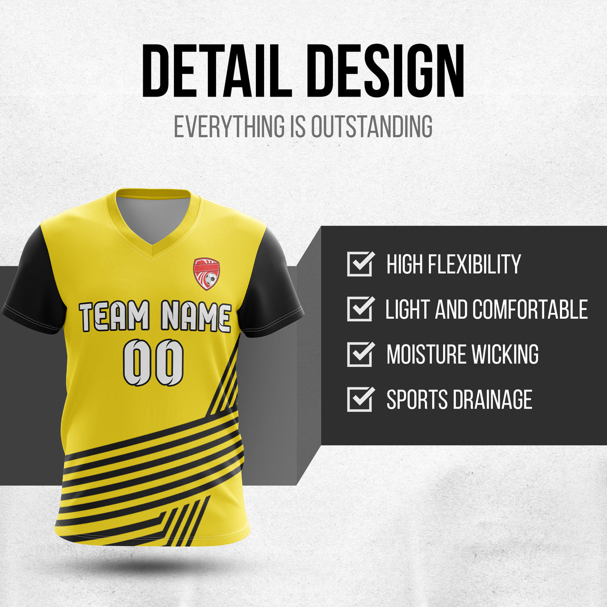 Custom Rapid Line V-Side Pattern Yellow Soccer sport Tops Jersey