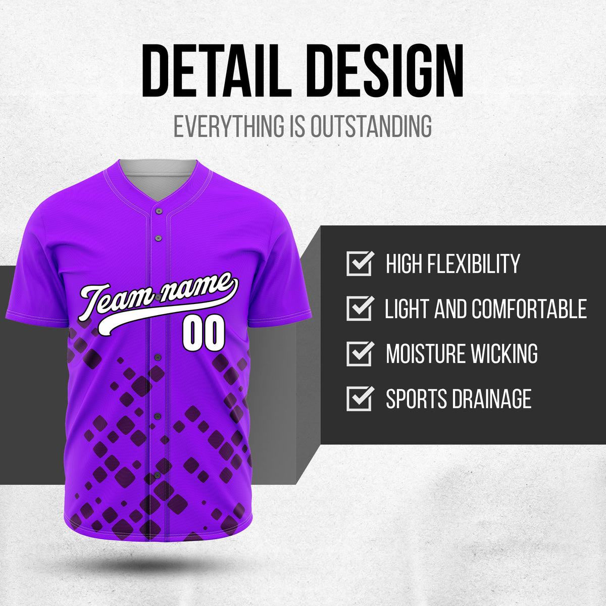 Custom Shadow Sparks Purple Baseball Sports Jersey Personalized Uniform with Name & Number