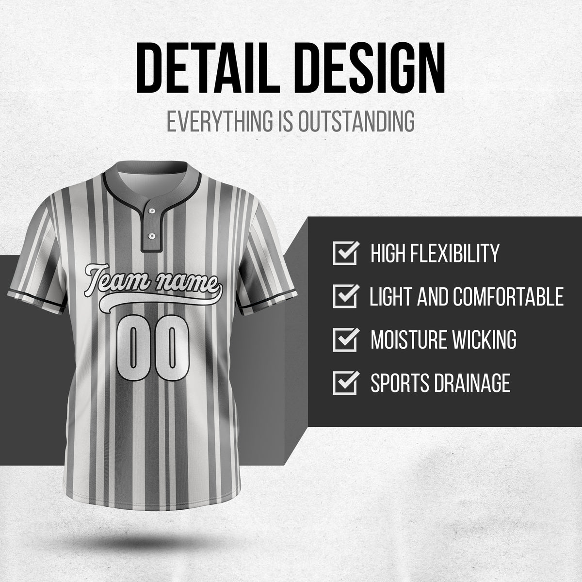 Custom Stripe Fusion Grey Baseball Sports Jersey Personalized Uniform with Name & Number