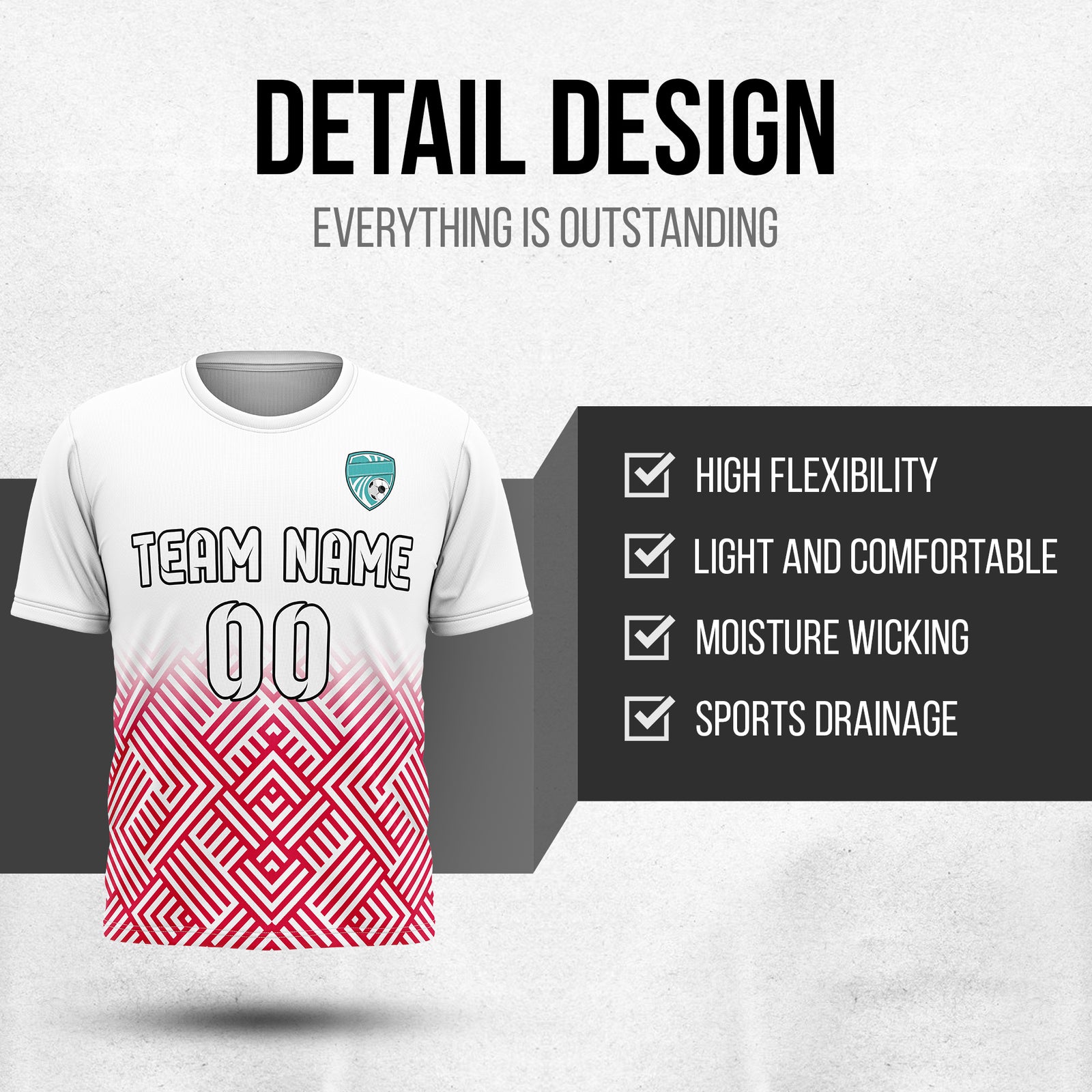 Custom Shadow Line R Side Pattern Soccer White Sport Tops Jersey