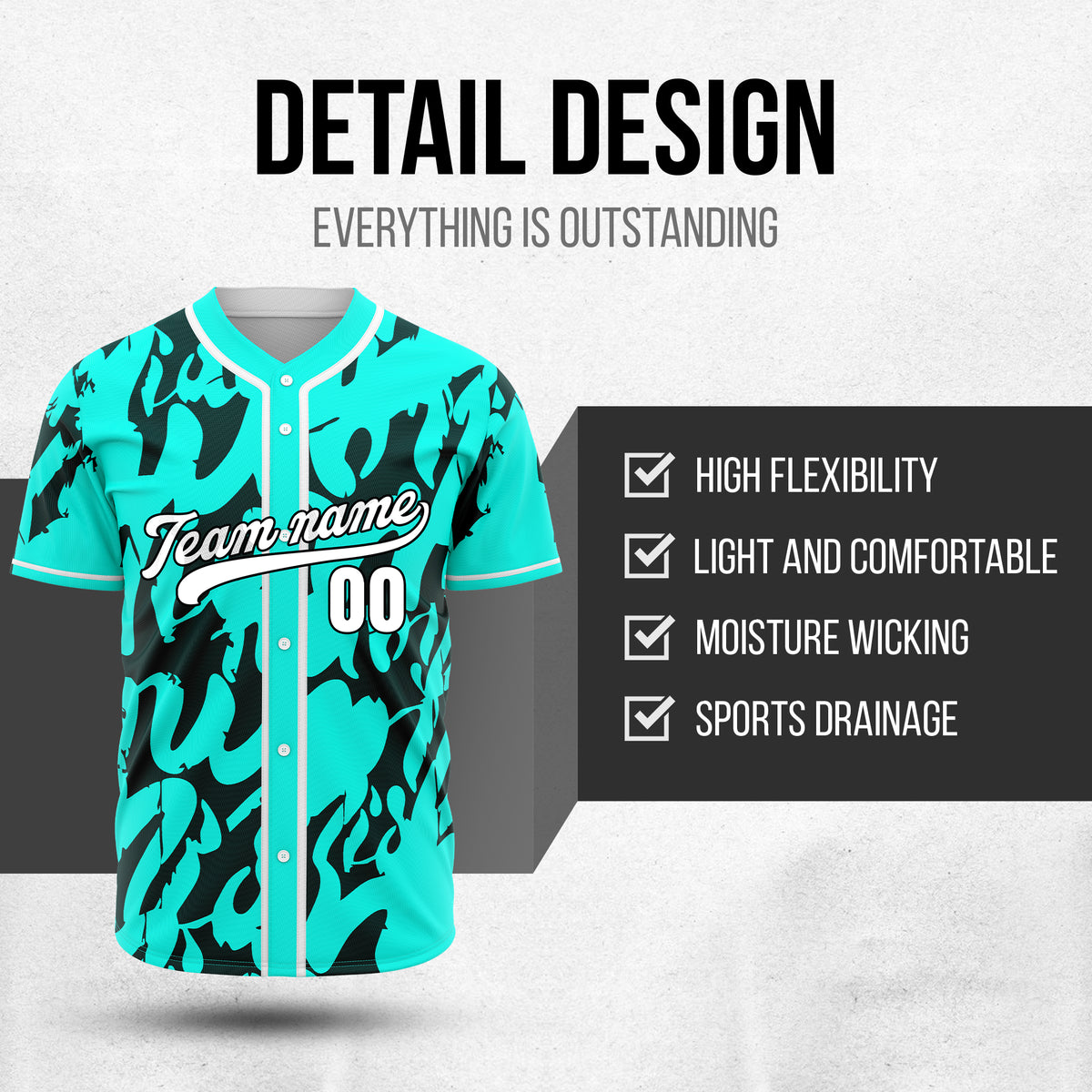 Custom Graffiti Sox Aqua Baseball Sports Jersey Personalized Uniform with Name & Number