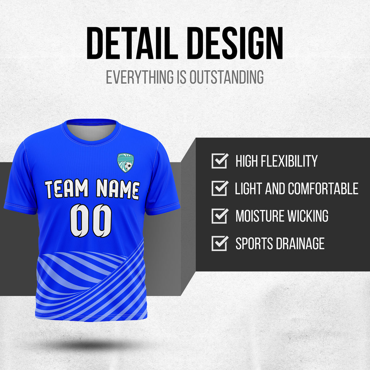 Custom WaveLine Stripe Blue Soccer sport Tops Jersey