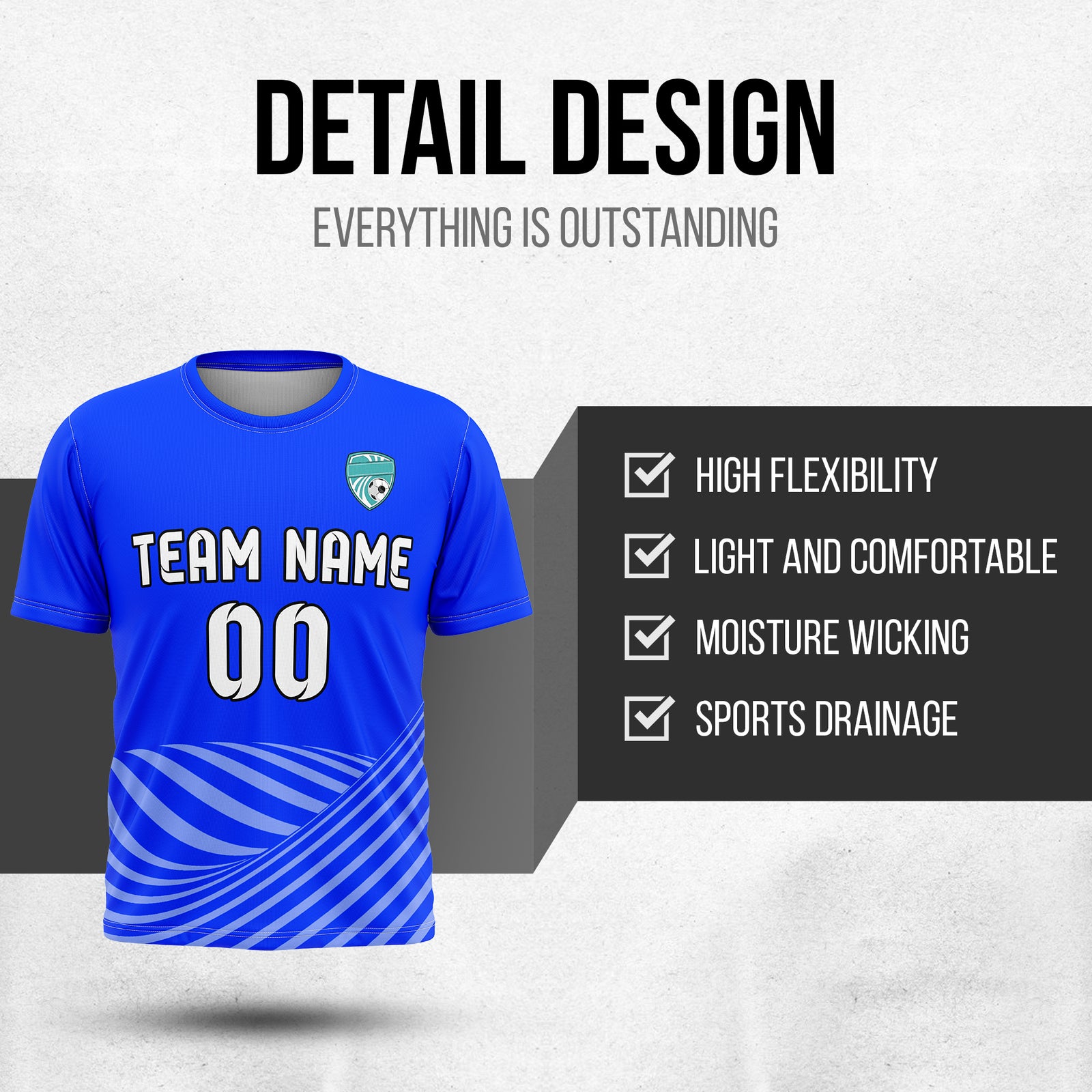 Custom WaveLine Stripe Blue Soccer sport Tops Jersey