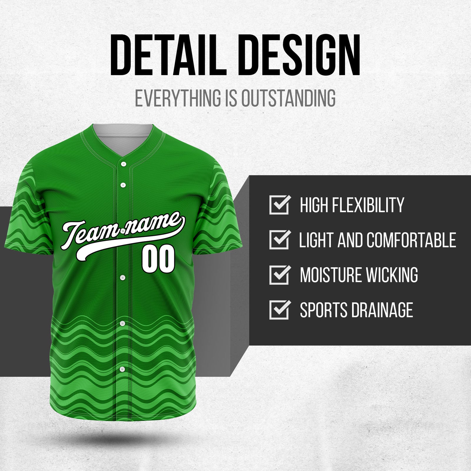 Custom Wave Green Baseball Sports Jerseys Personalized Uniform with Name & Number