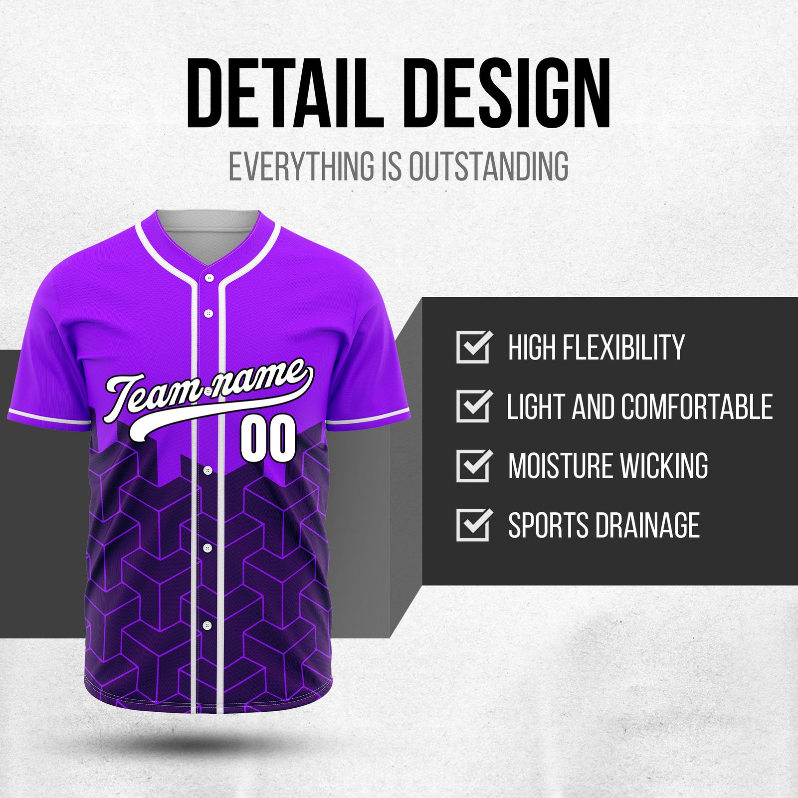 Custom Grid Iron Purple Baseball Sports Jersey Personalized Uniform with Name & Number