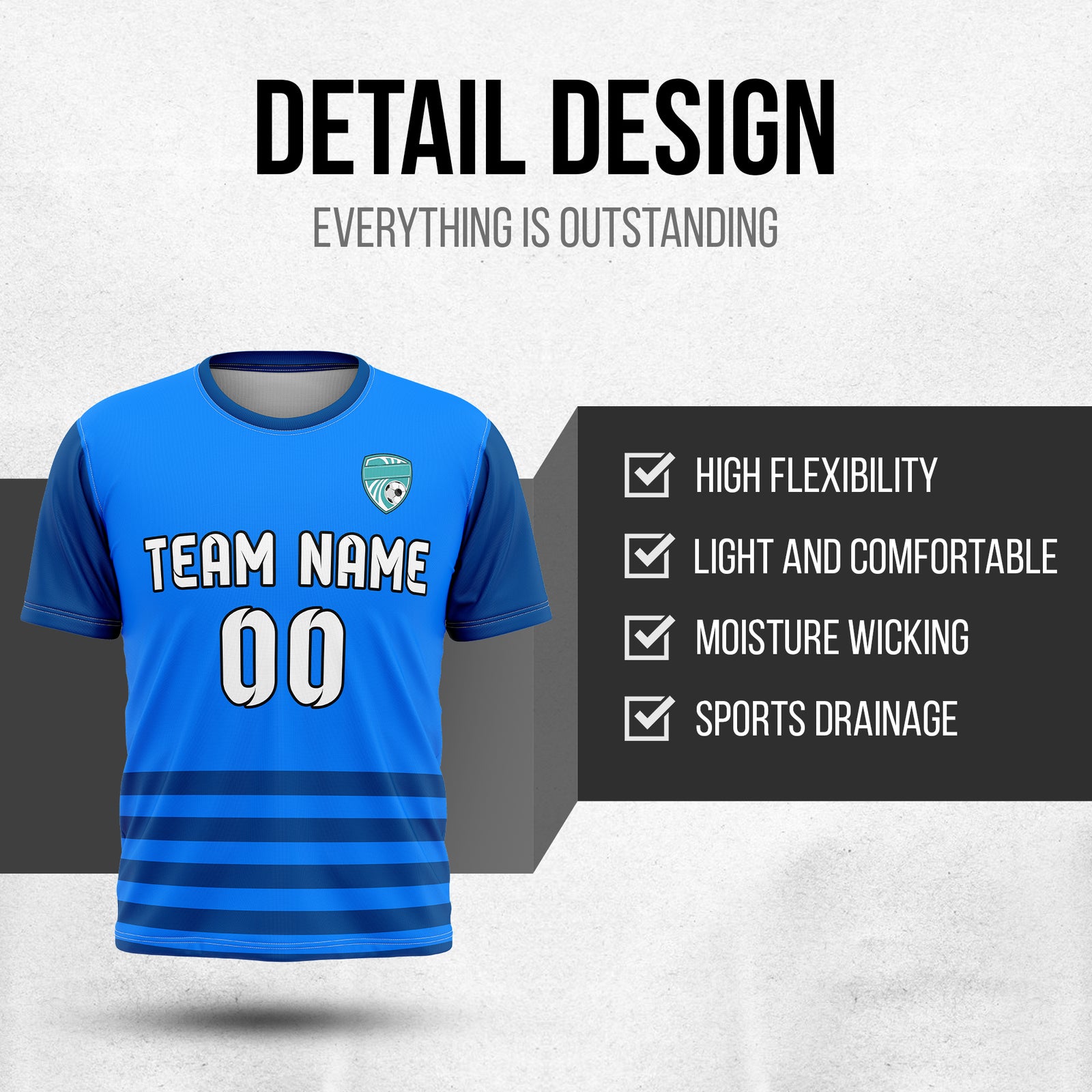 Custom BaseLine Stripe Blue Soccer sport Tops Jersey