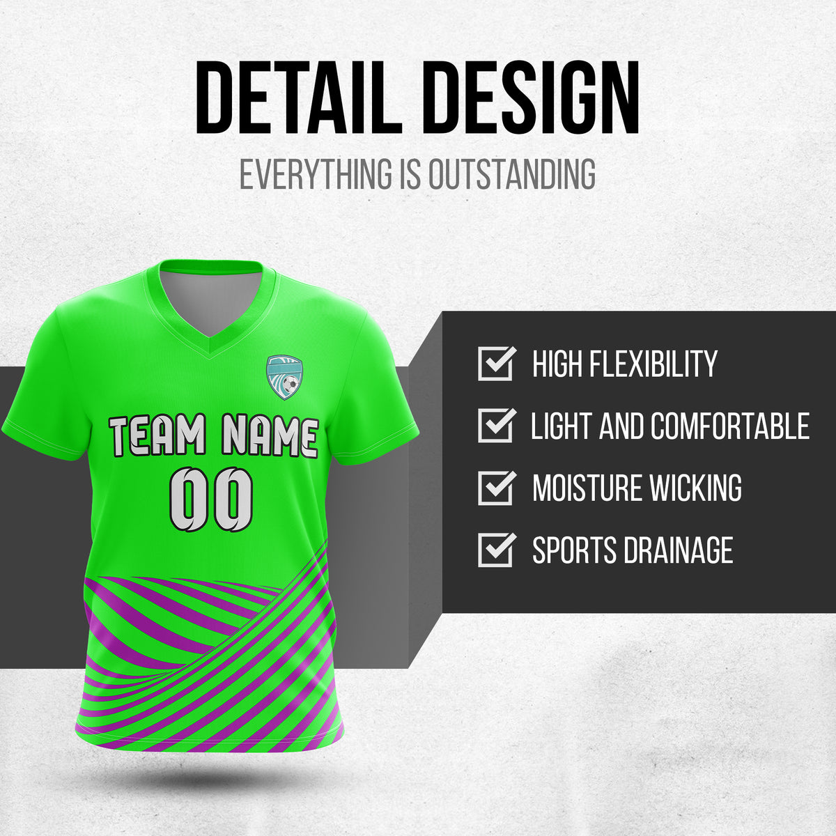Custom WaveLine Stripe V-Neck Neon Green  Soccer sport Tops Jersey