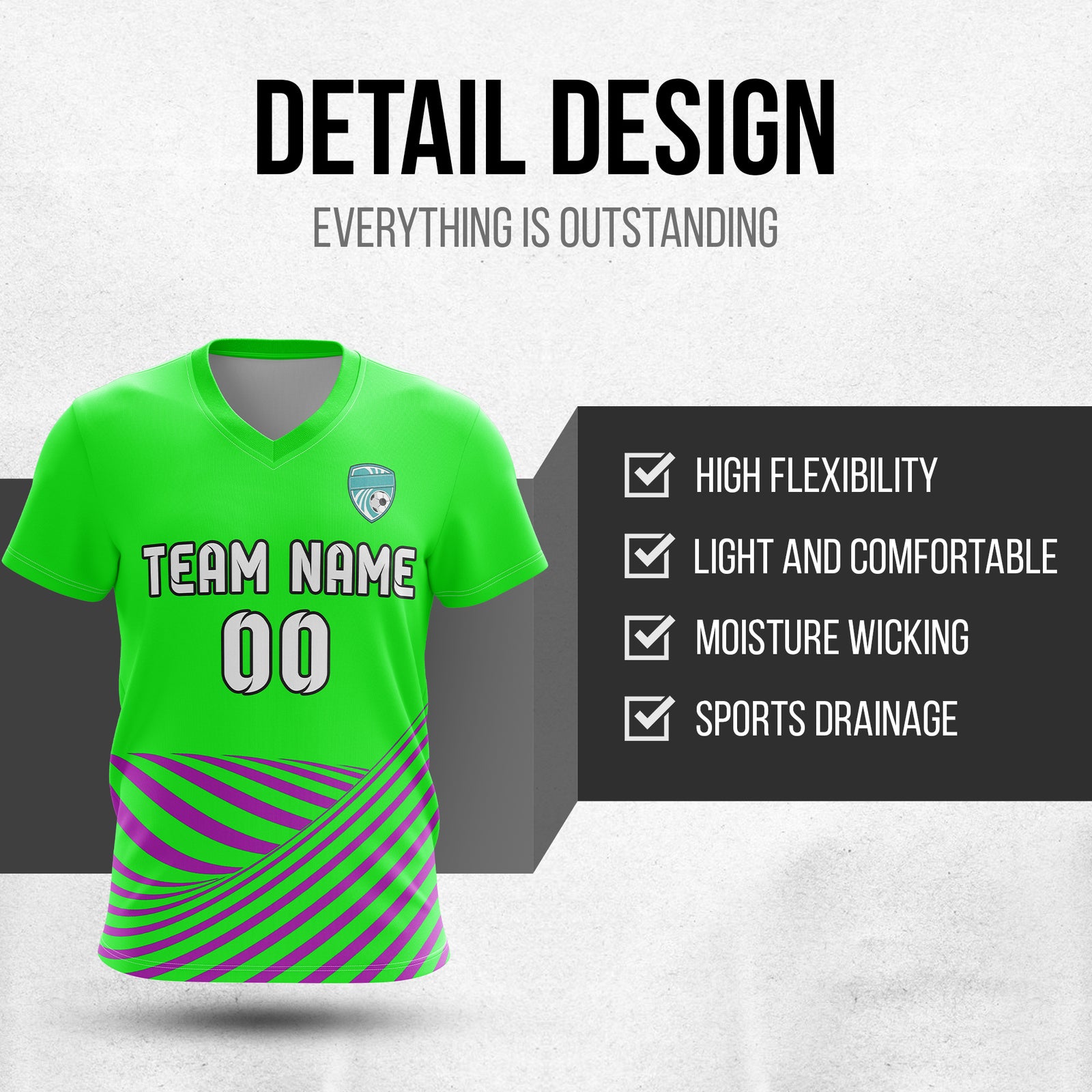 Custom WaveLine Stripe V-Neck Neon Green  Soccer sport Tops Jersey