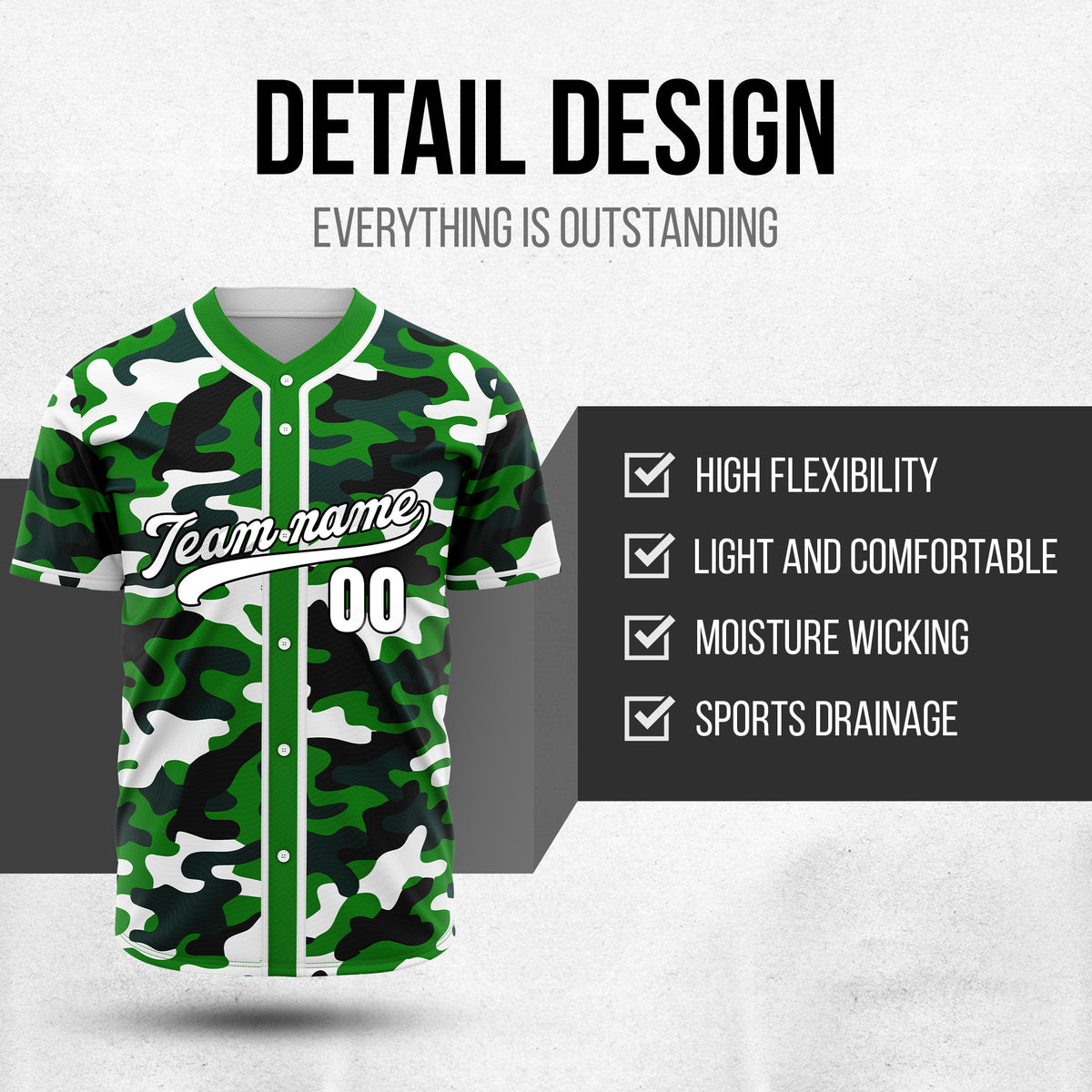 Custom Shadow Command Green Baseball Sports Jersey Personalized Uniform with Name & Number