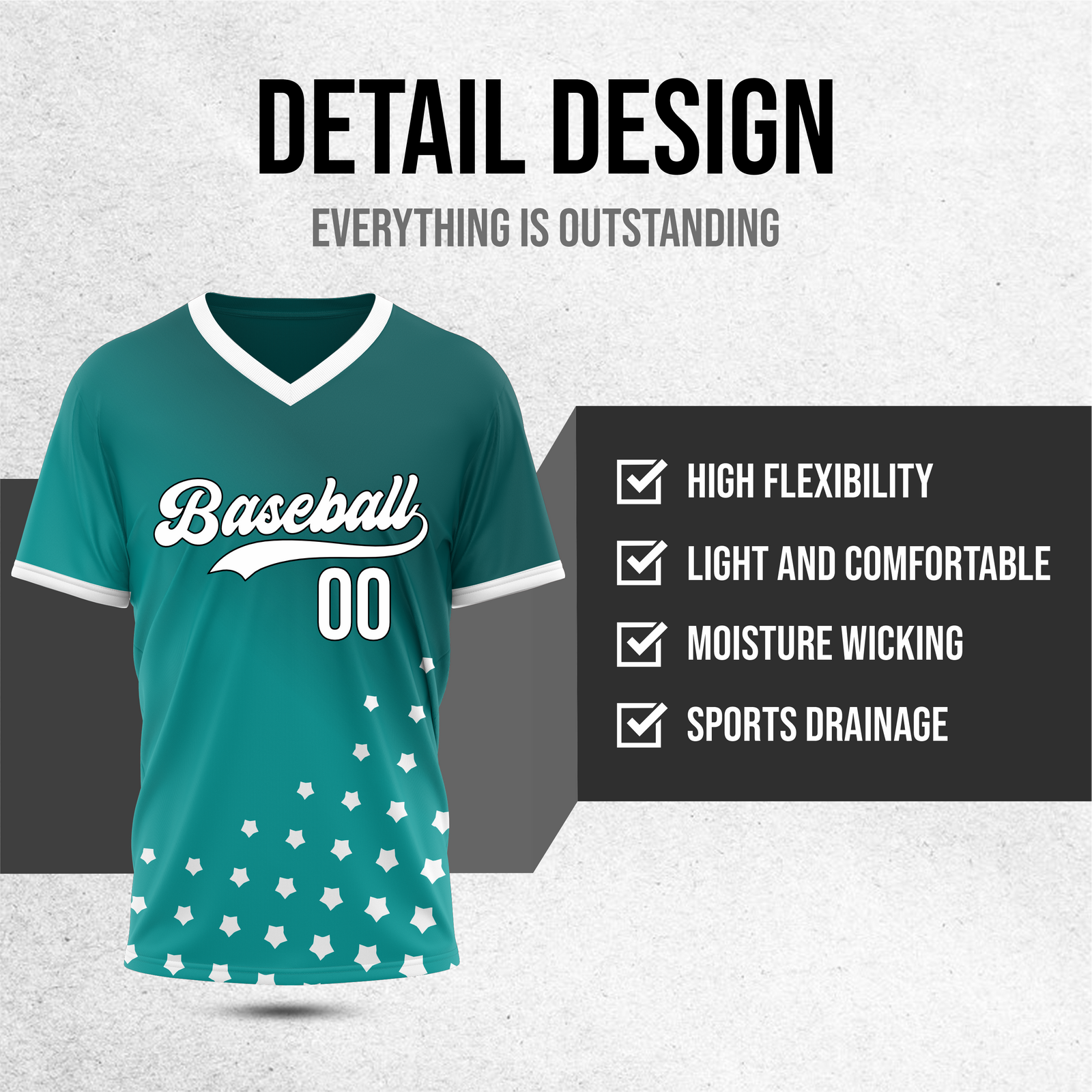 Custom Twilight Stars Baseball Teal Sports Jersey Personalized Uniform with Name & Number