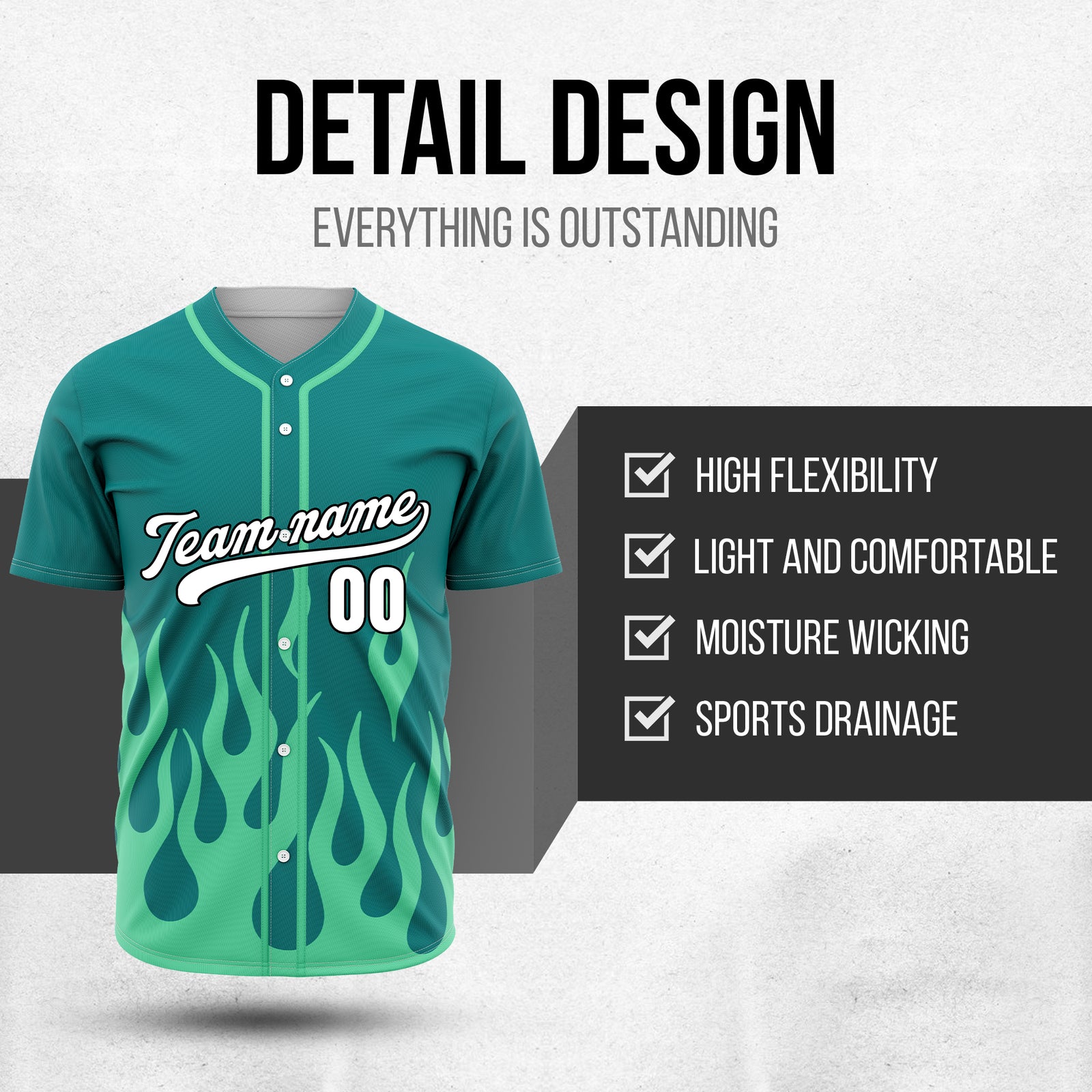 Custom Frost Fire Teal Baseball Sports Jersey Personalized Uniform with Name & Number