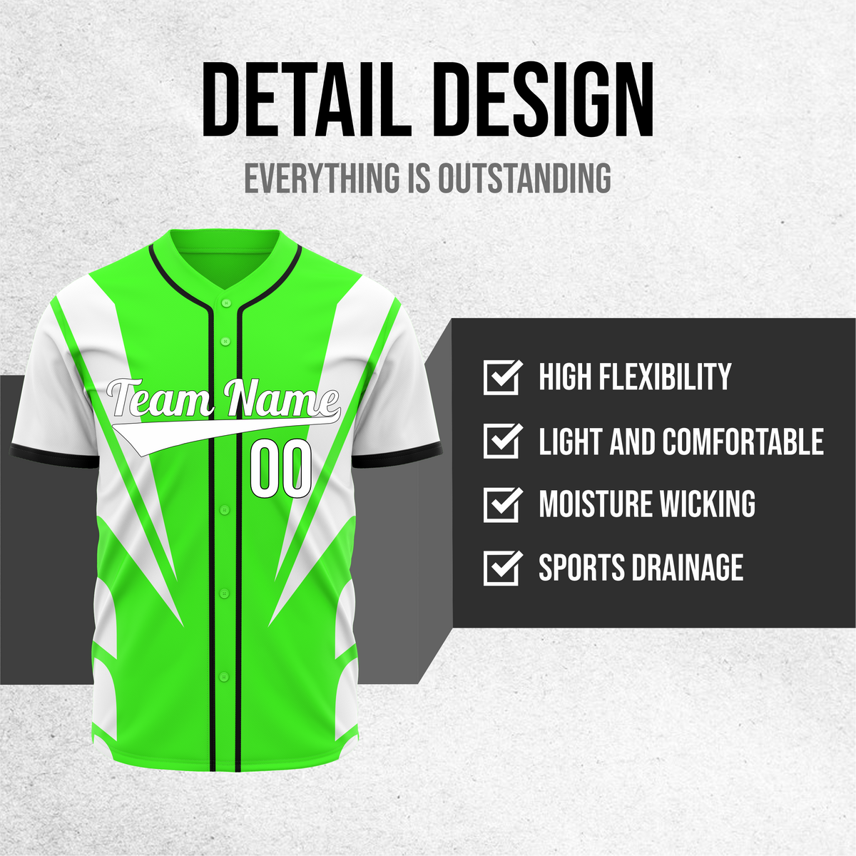 Custom Panel Flow Baseball Neon Green Sports Jersey Personalized Uniform with Name & Number