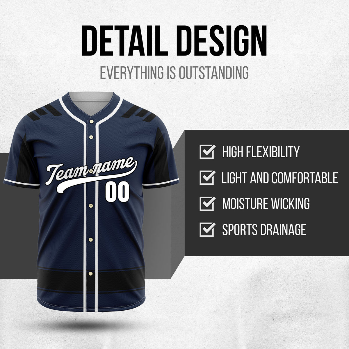 Custom Radiant Strike Navy Raglan Style Baseball Sports Jersey Personalized Uniform with Name & Number