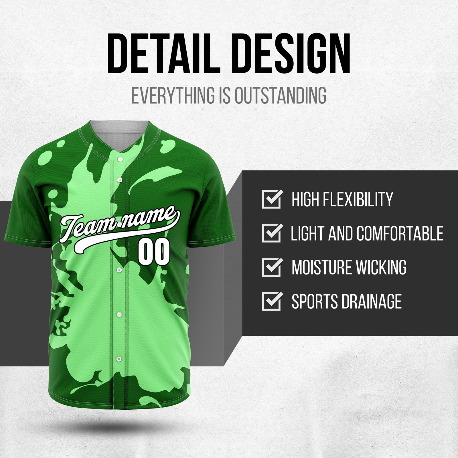 Custom Ink Splash Green Baseball Sports Jersey Personalized Uniform with Name & Number