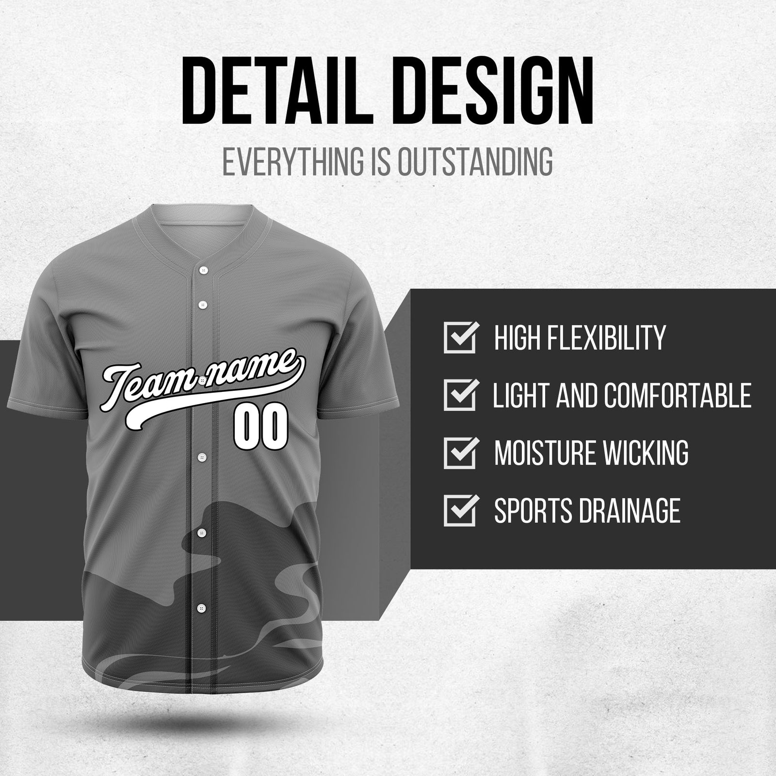 Custom Wave Grey Baseball Sports Jersey Personalized Uniform with Name & Number