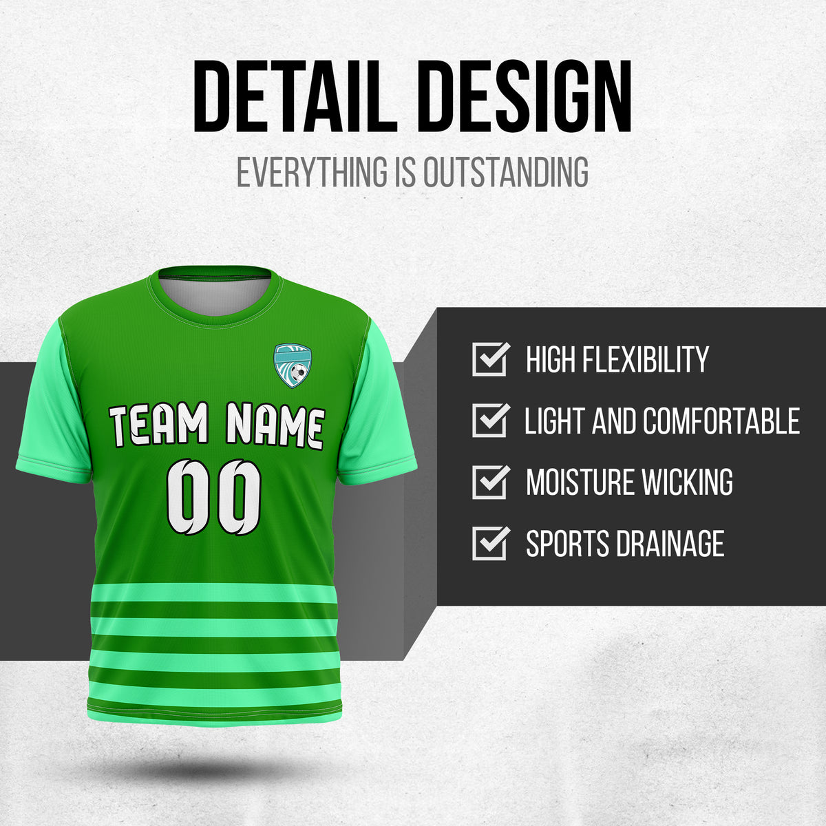 Custom BaseLine Stripe Green Soccer sport Tops Jersey