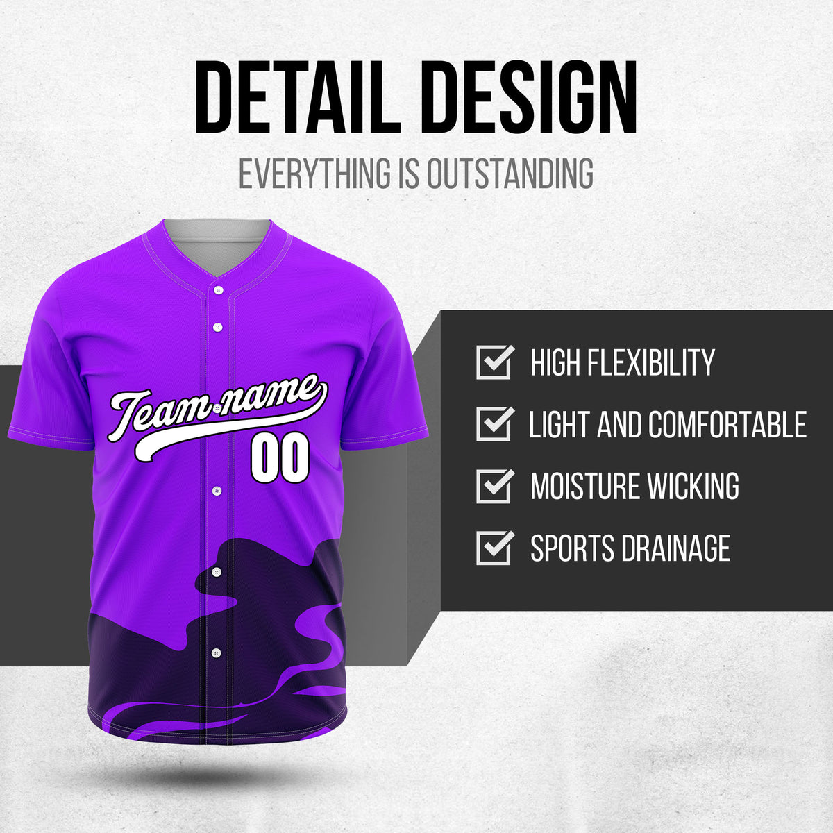 Custom Wave Purple Baseball Sports Jersey Personalized Uniform with Name & Number