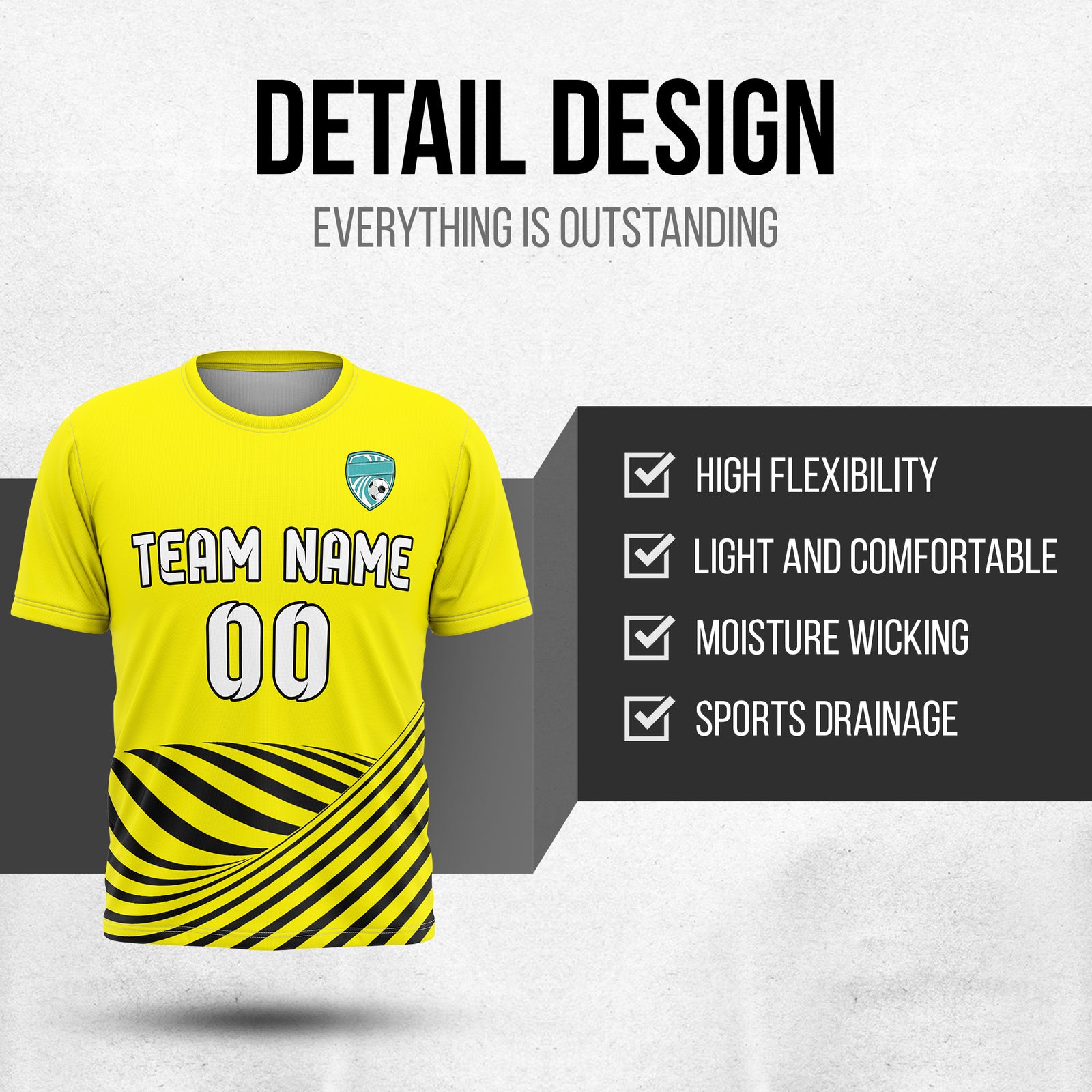 Custom WaveLine Stripe Yellow Soccer sport Tops Jersey