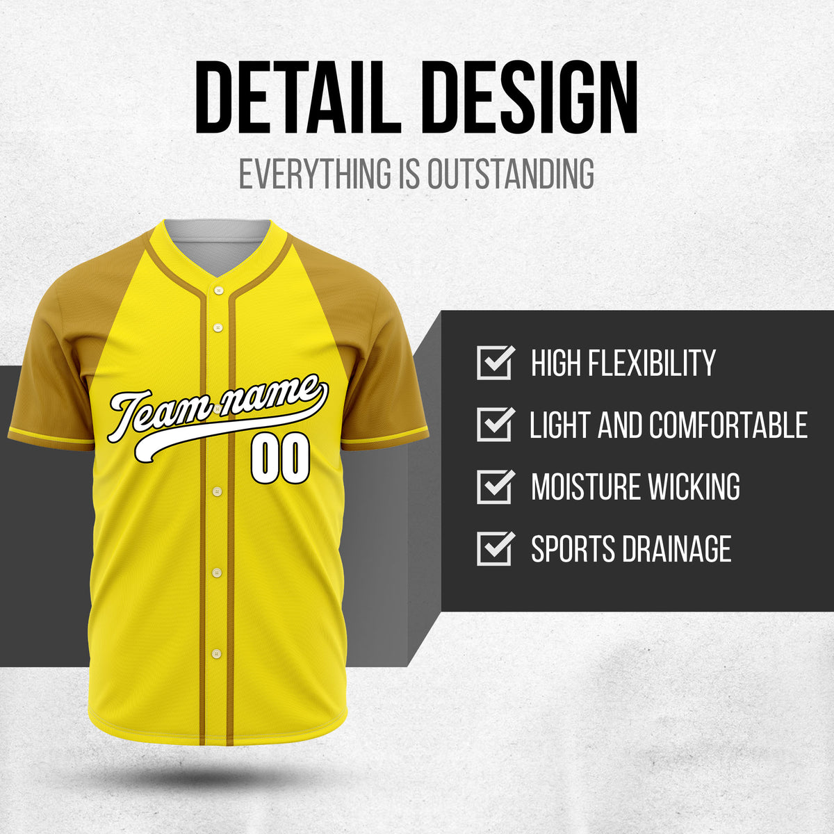 Custom Desert Blaze Yellow Raglan Style Baseball Sports Jersey Personalized Uniform with Name & Number