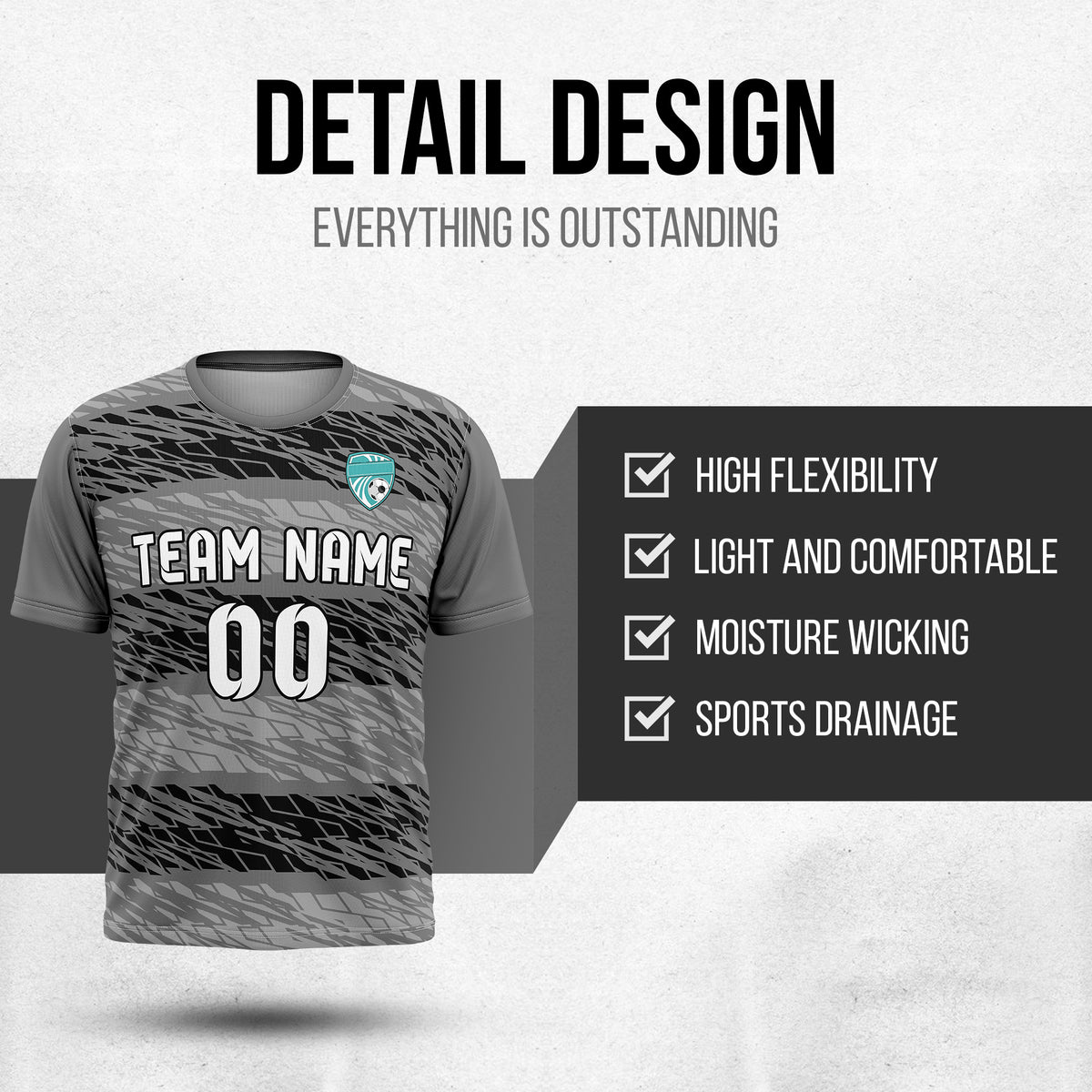 Custom Flare Strike R-Full Pattern Soccer Dark Grey Sport Tops Jersey