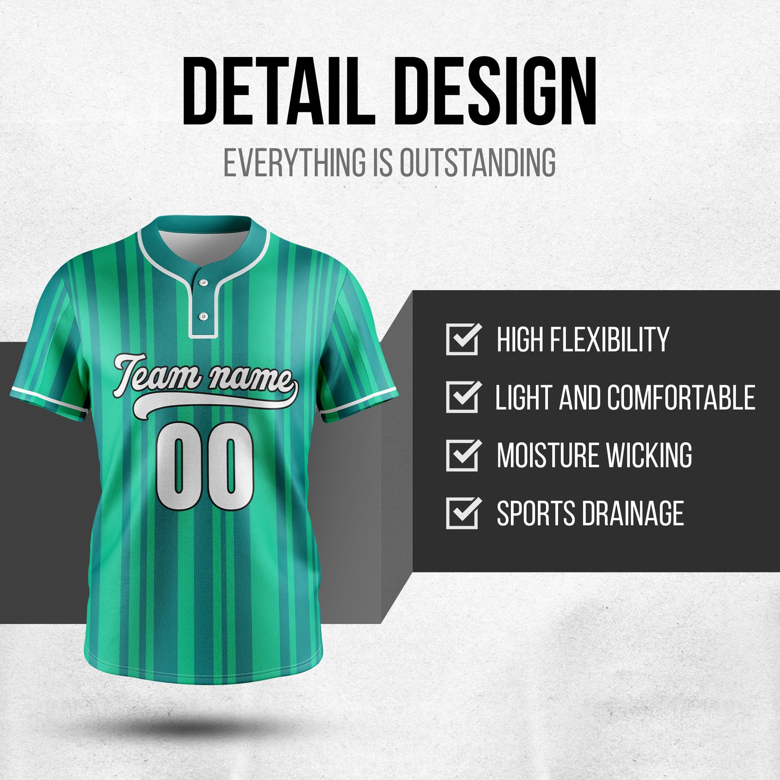 Custom Stripe Fusion Teal Baseball Sports Jersey Personalized Uniform with Name & Number