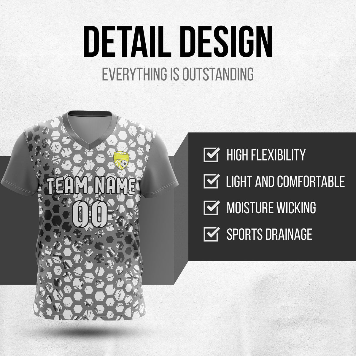 Custom Hex V-Full Pattern Dark Grey Soccer sport Tops Jersey