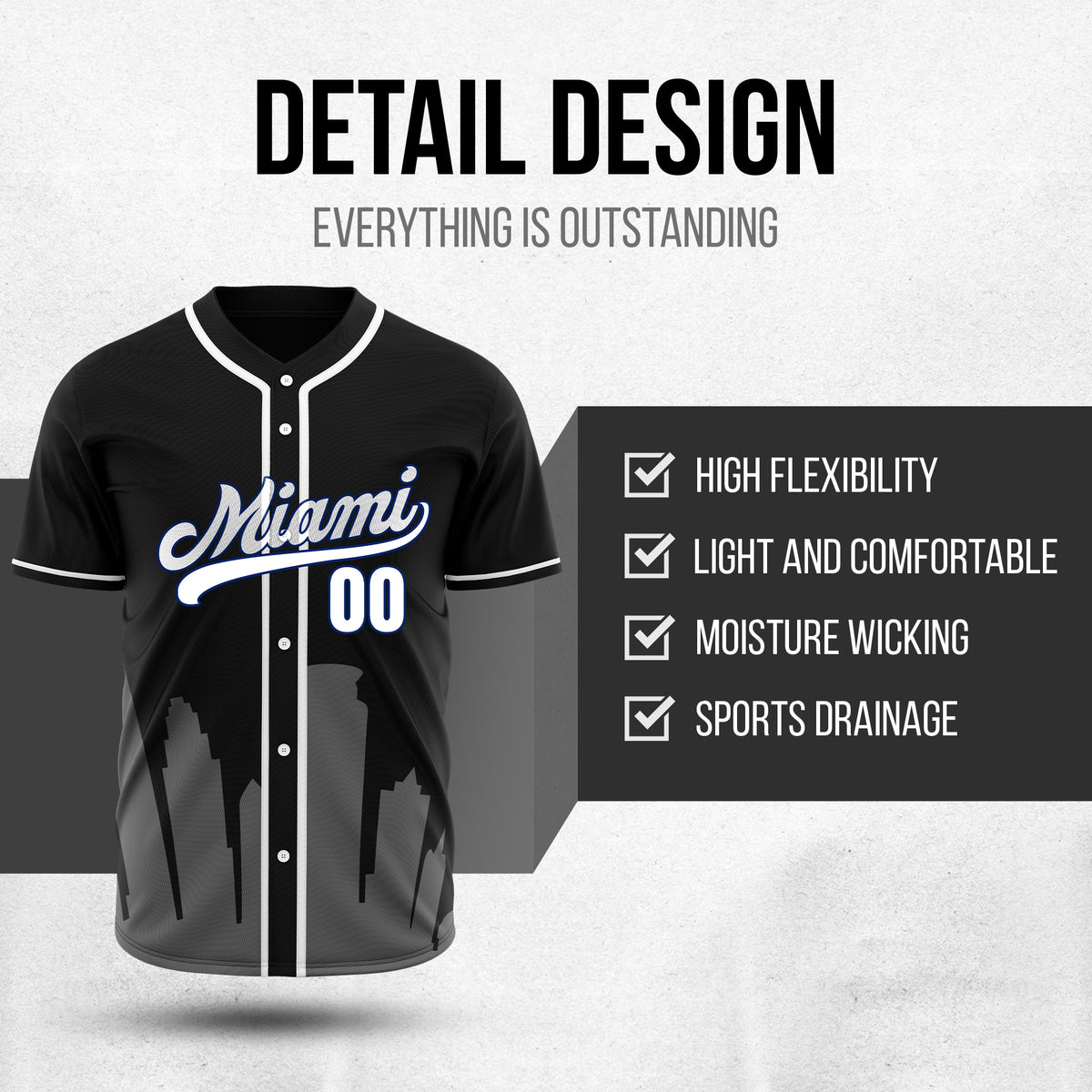 Custom City Tide Black Baseball Sports Jersey Personalized Uniform with Name & Number