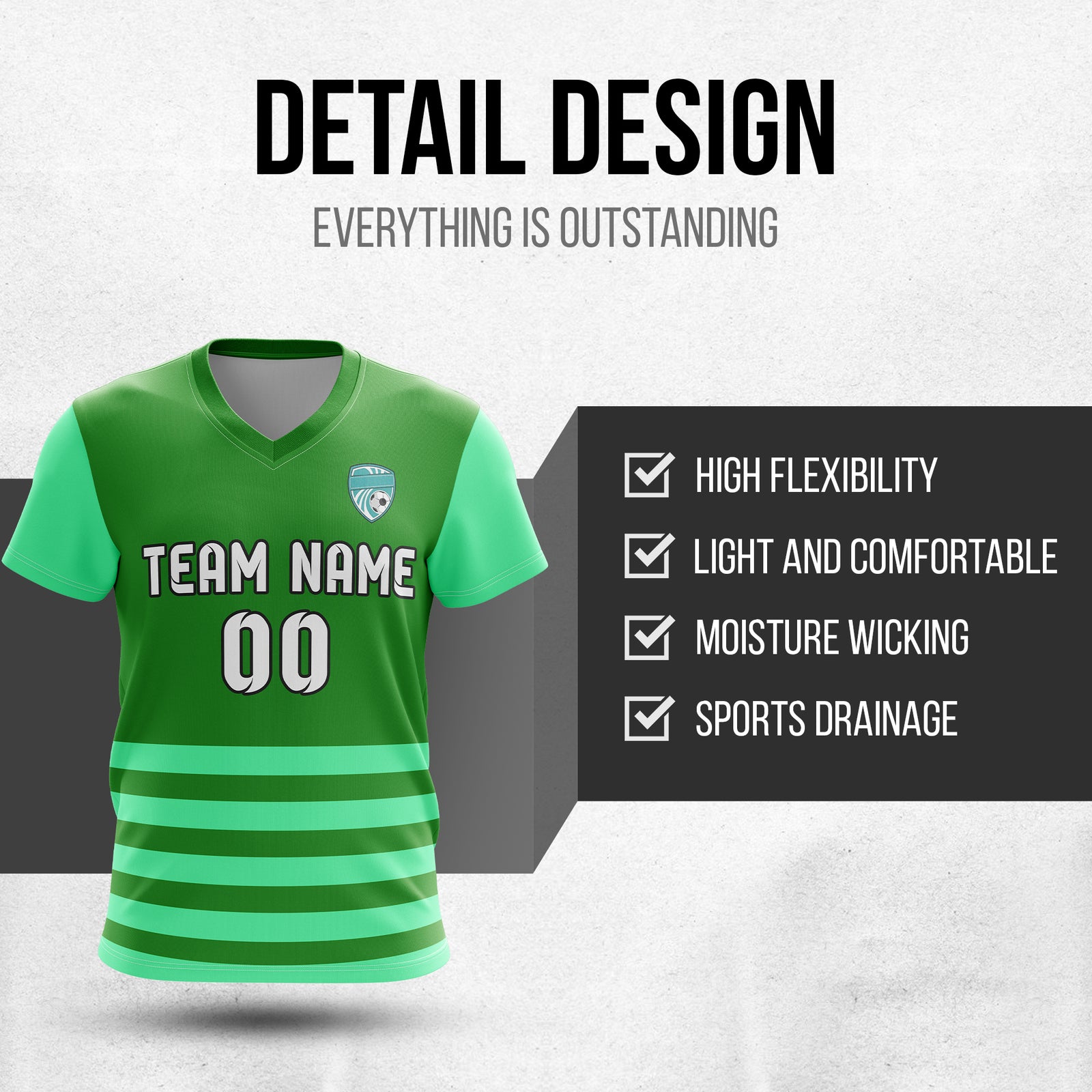 Custom BaseLine Stripe Pattern Green Soccer sport Tops Jersey