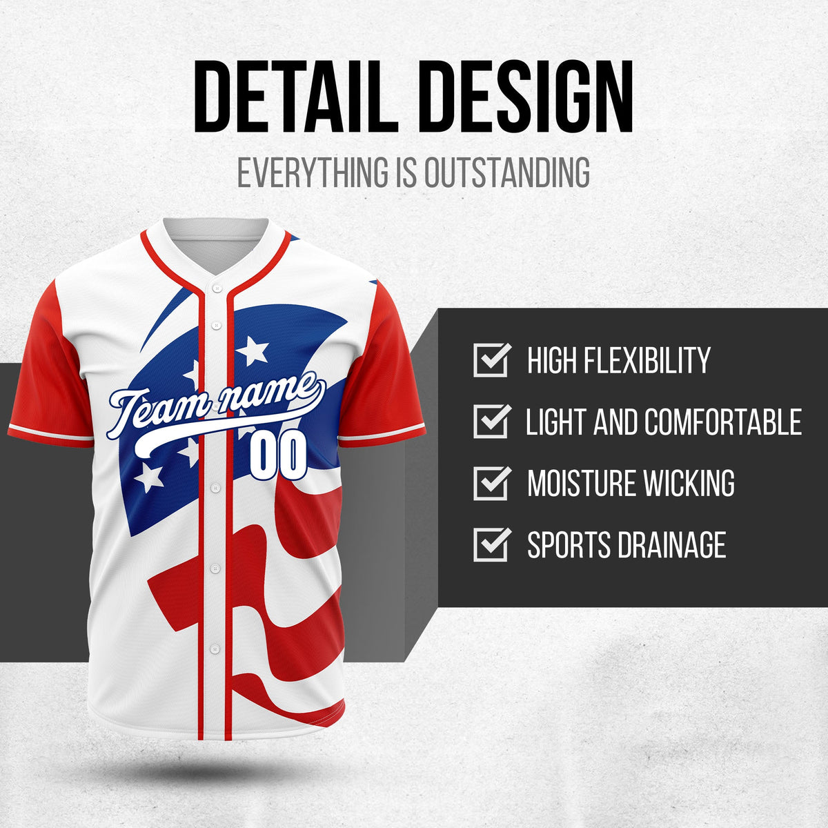 Custom Patriot Stripes Baseball Sports Jersey Personalized Uniform with Name & Number