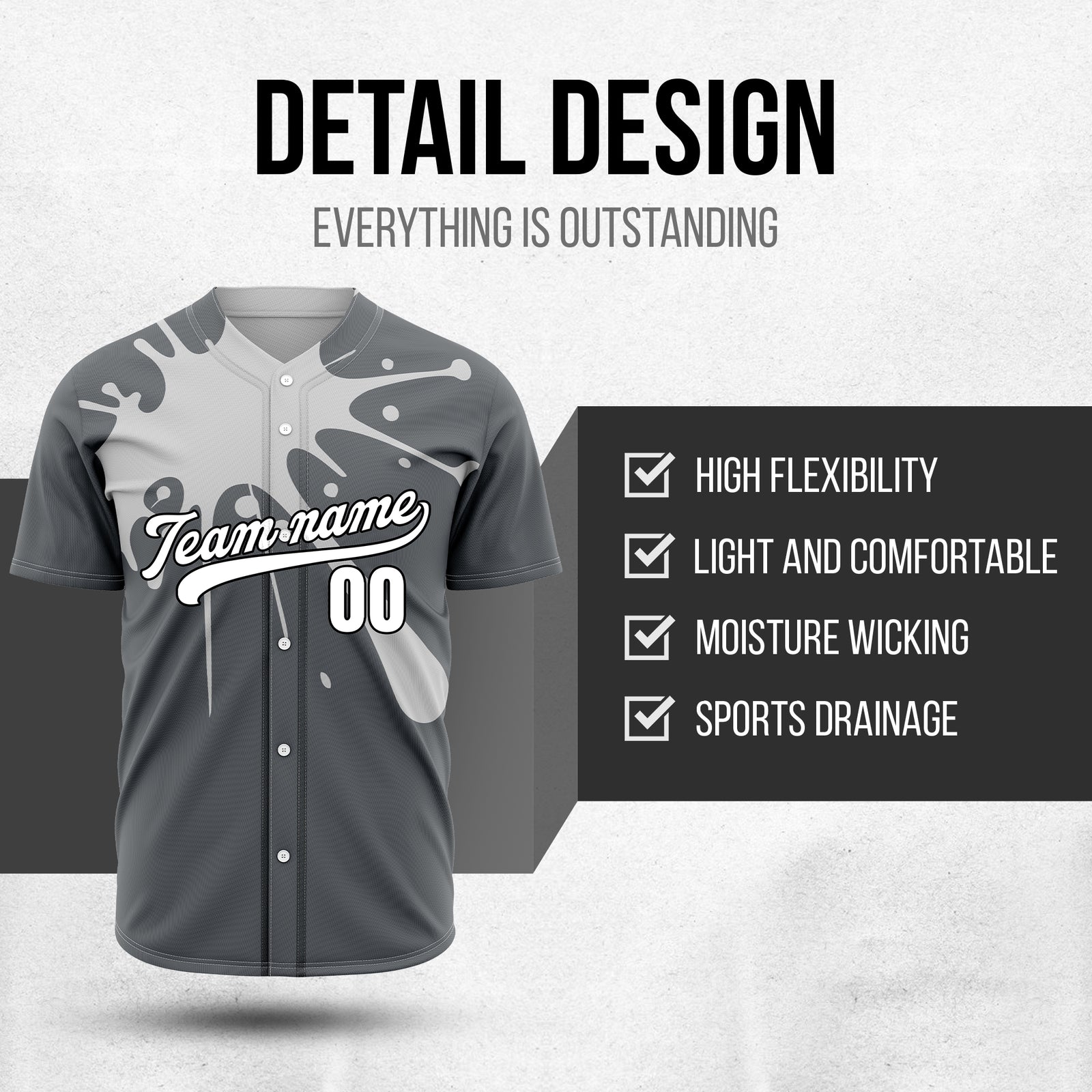 Custom Paint Burst Dark Grey Sports Jersey Personalized Uniform with Name & Number