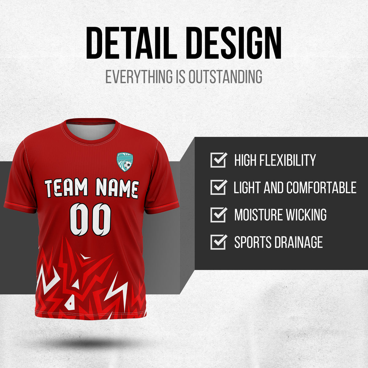 Custom Spark Strike R Side Pattern Soccer Red Sport Tops Jersey