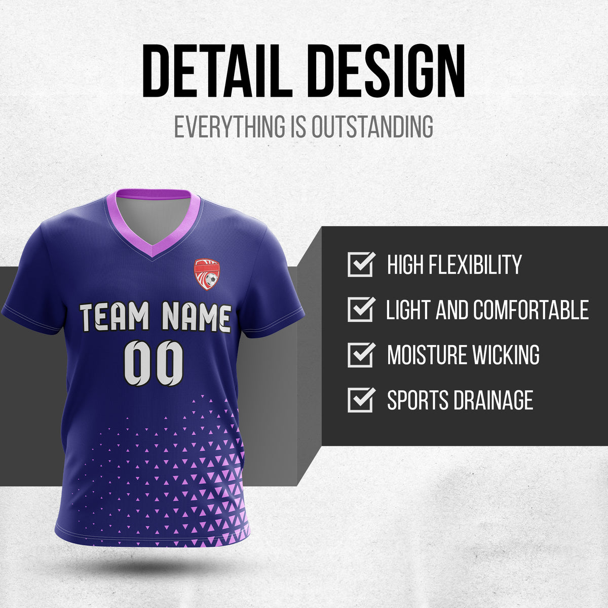 Custom Tri-Edge V-Side Pattern Navy Soccer sport Tops Jersey