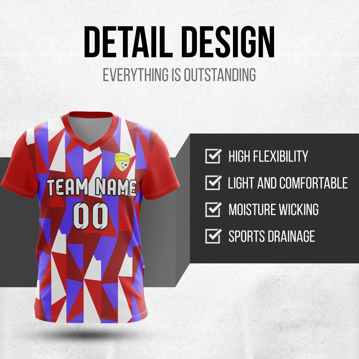 Custom Crystal V-Full Pattern Red Soccer sport Tops Jersey