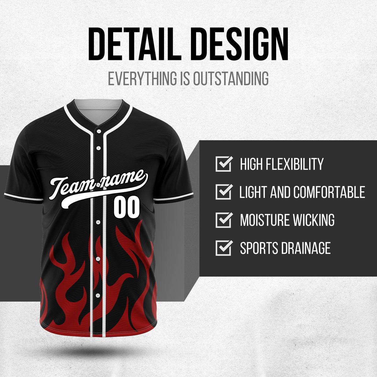 Custom Burnout Black Baseball Sports Jersey Personalized Uniform with Name & Number